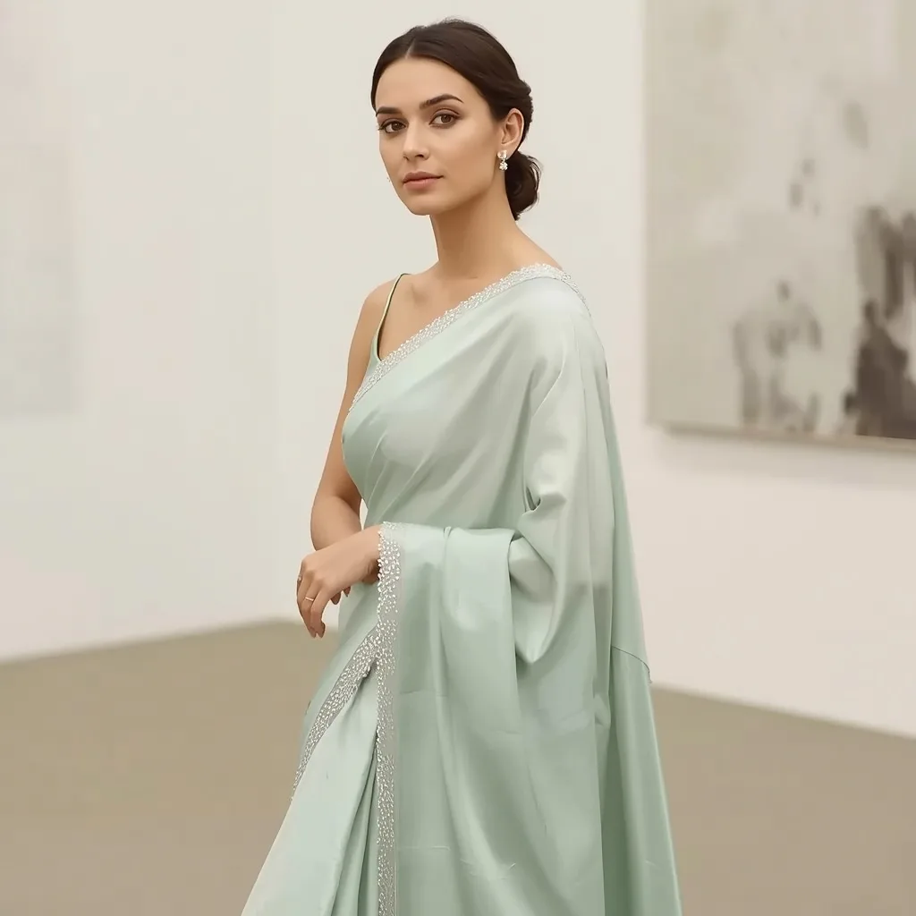 Minimalist Silk Saree with Thin Border and Elegant Drape – ChatGPT Saree Look Image Effortless Style prompts – AI generated example
