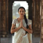 A Beautiful Indian Woman Enjoying a Morning at the Temple | kurti prompt for girl
