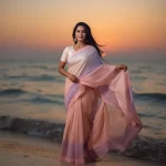 A Beautiful Indian Woman Enjoying a Sunset on the Beach | trending saree gemini prompt instagram