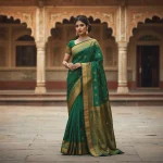A Stylish Indian Woman in a Silk Saree with a Heritage Backdrop | trending prompt