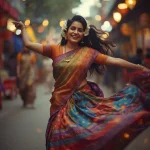 A Vibrant Indian Woman Dancing with Festive Energy | trending prompt copy paste