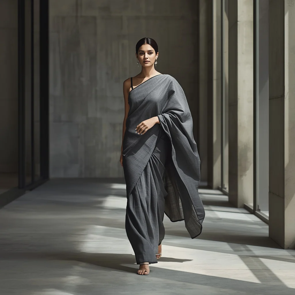An Indian Woman's Powerful Stride in a Modern Architectural Setting | chatgpt photo editing prompts new