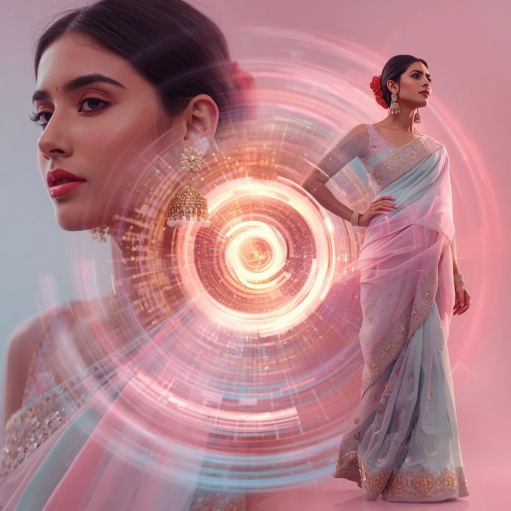 Festive Pastel Saree Ripple Vortex Energy Core Collage | Glow Motion Prompt | new ai prompt girl instagram — AI image prompt