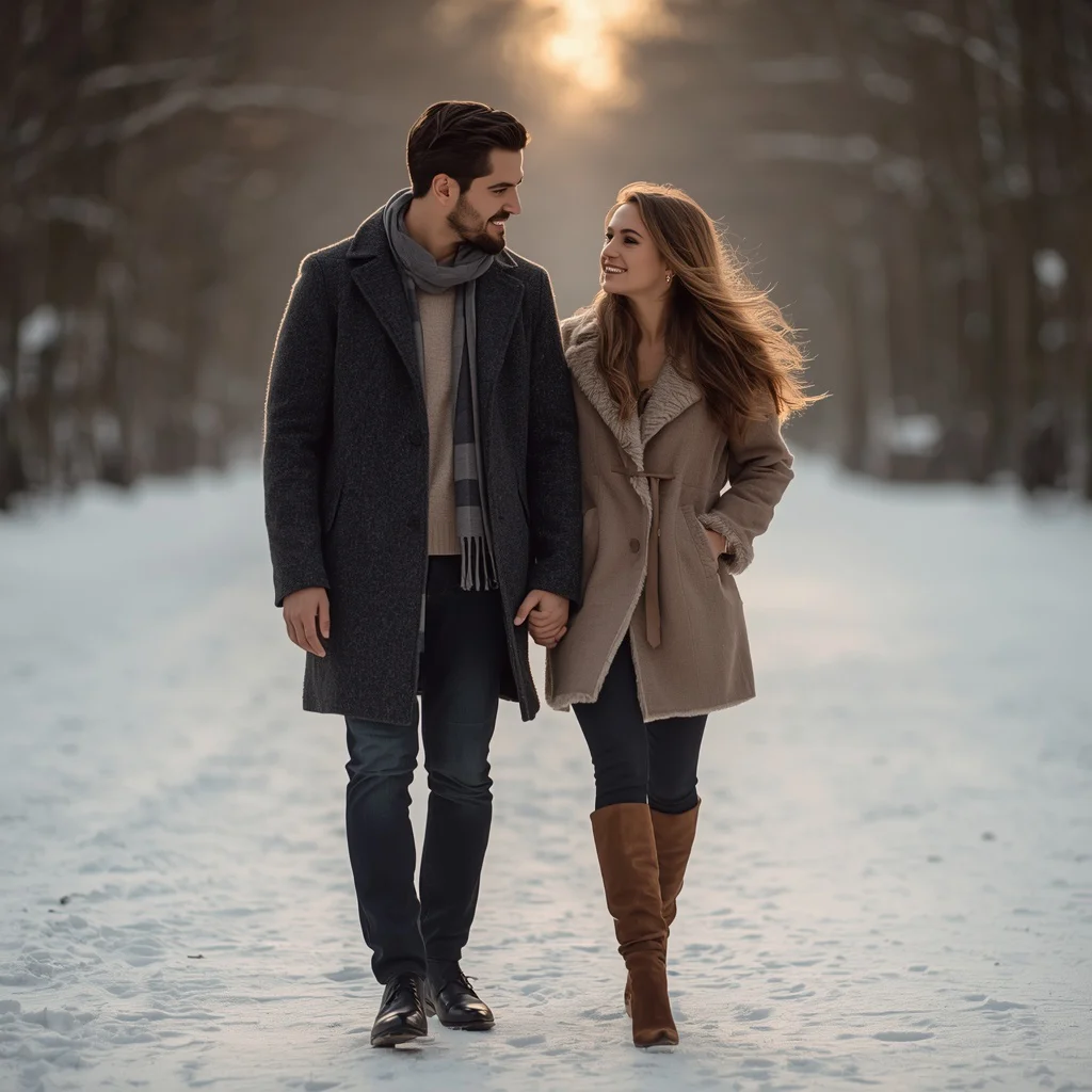 Couple's Intimate Stroll in a Winter Wonderland — AI image prompt
