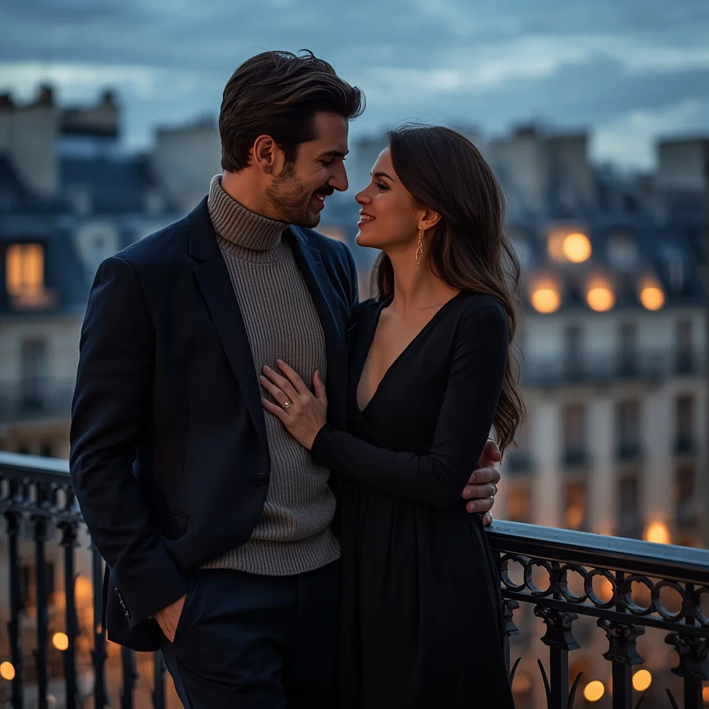 Couple's Serene Moment on a Parisian Balcony — AI image prompt
