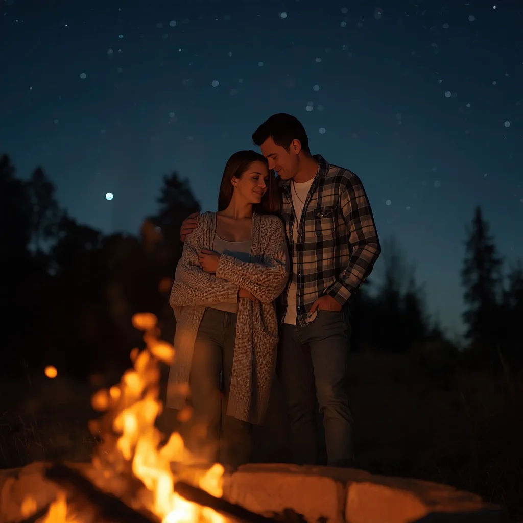 Romantic Couple's Intimate Moment by a Campfire — AI image prompt